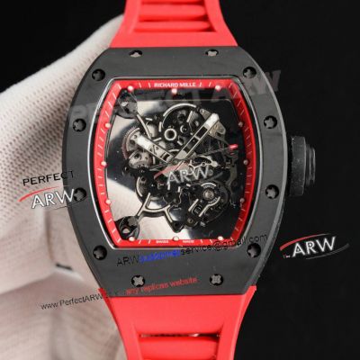 1:1 Swiss Replica Richard Mille RM 055 Bubba Watson Black Ceramic Case Red Rubber Strap Watch
